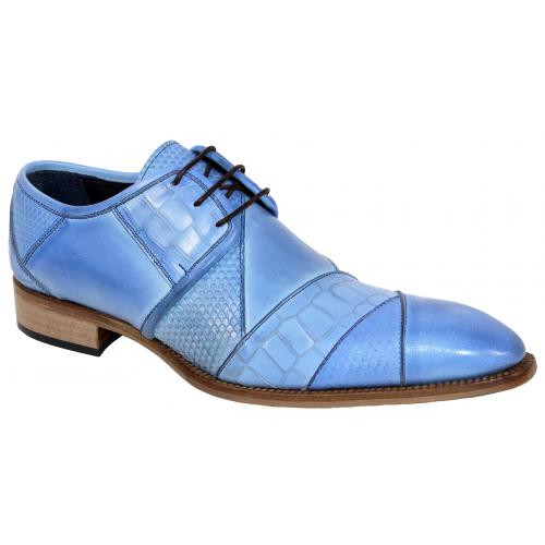 Duca Di Matiste "Imperio" Light Blue Genuine Italian Calfskin Lace-Up Shoes.
